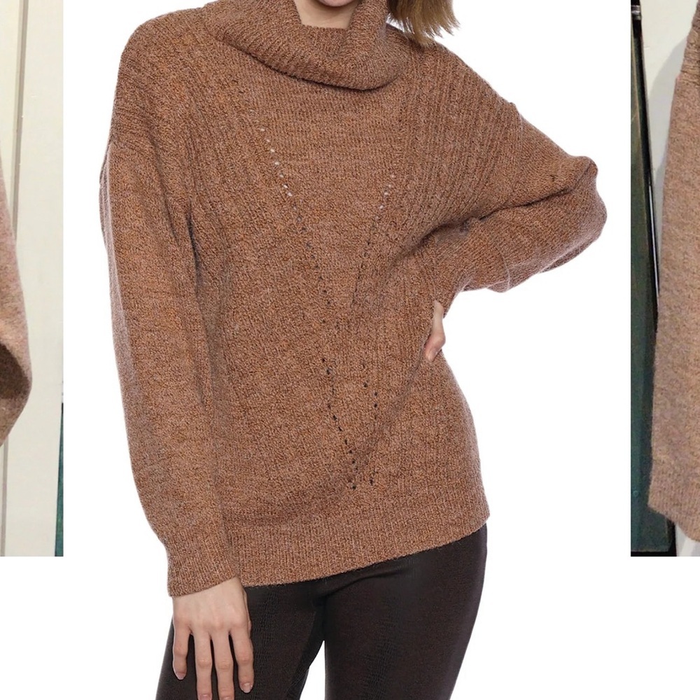 Papa Cozy Brown Turtleneck Camel Green Pullover Oversized Sweater Women S